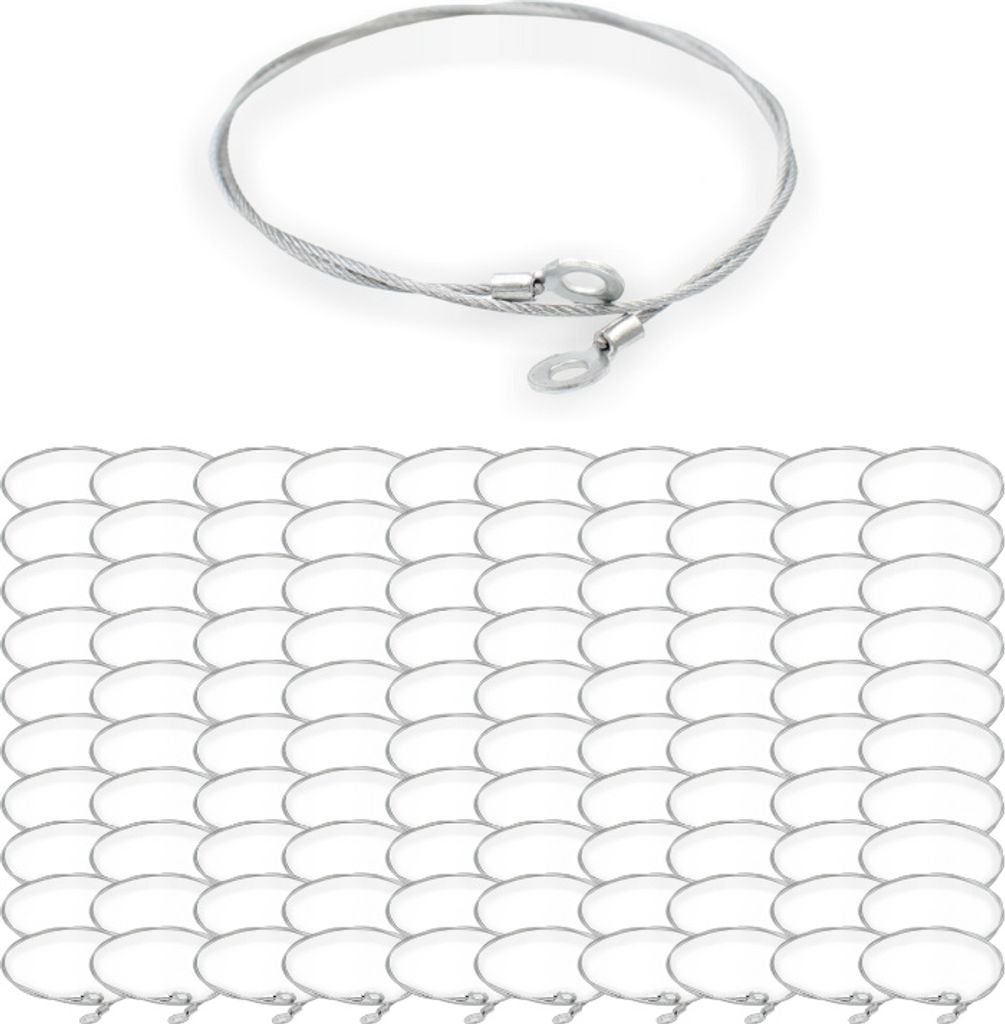 100x Drahtseil Ø 1,5 mm, 7x7, mit beidseitigem Ringkabelschuh Ø 5 mm Öse | Länge 250 mm