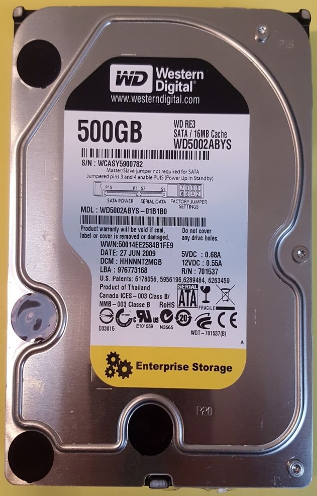 Western Digital WD5002ABYS RE3 500GB interne Festplatte 8,9 cm 3,5', 7200rpm, 16MB SATA-II