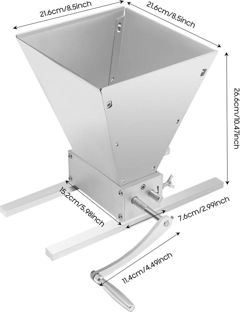 Handkurbel-Getreidemühle - Manuelle Kornmühle - Kapazität 4,99 kg - Metallgehäuse - Ohne Strom - Für verschiedene Getreide - Silber