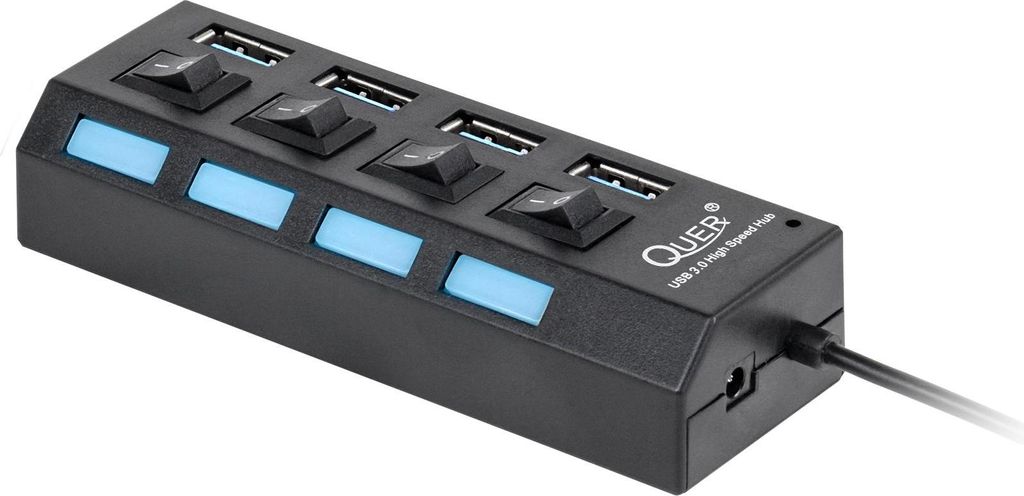USB 3.0 QUER PRO Hub, 4 Anschlüsse, schwarz