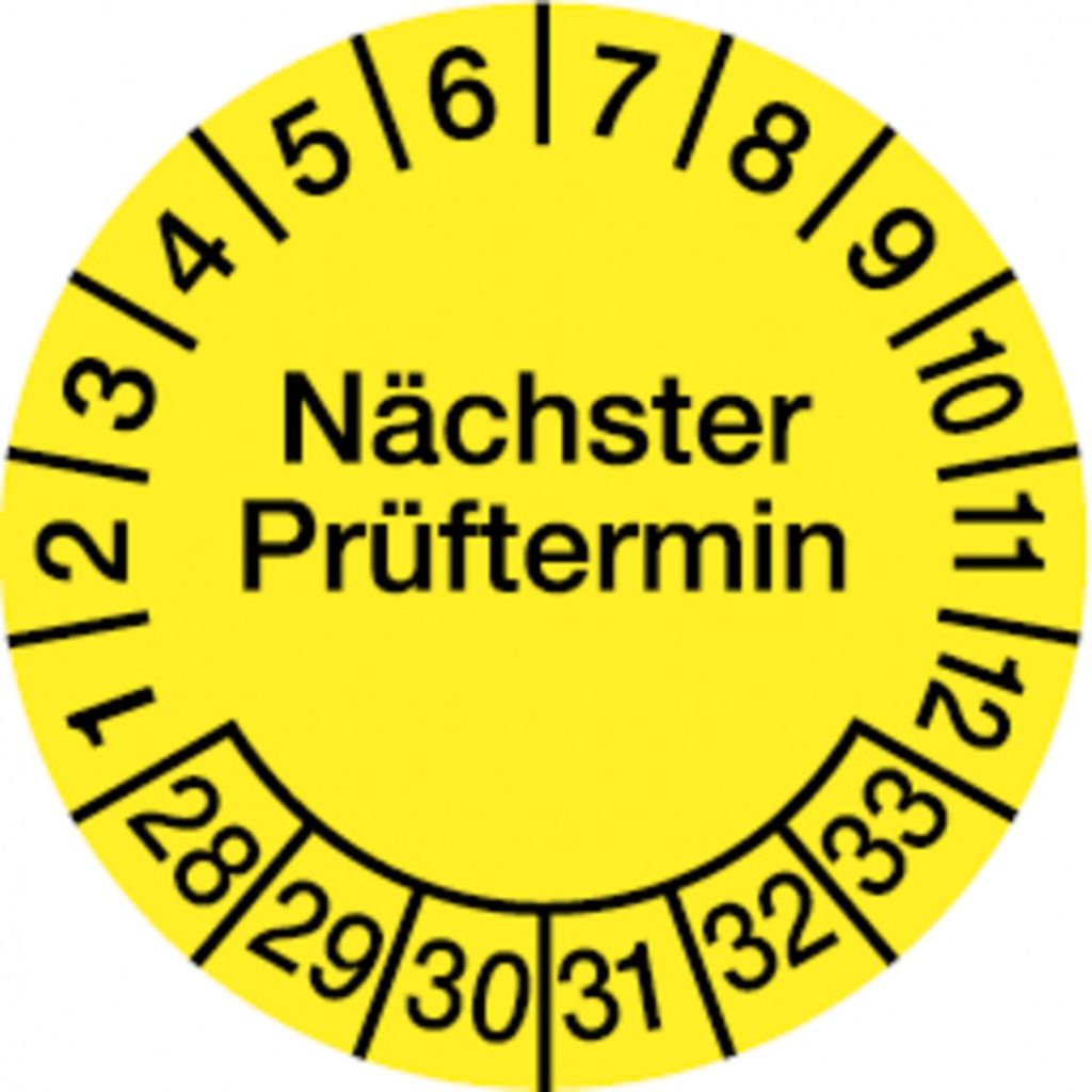 Dreifke Prüfplakette, Nächster Prüftermin, Folie, gelb/schwarz, - 15 mm Foli...