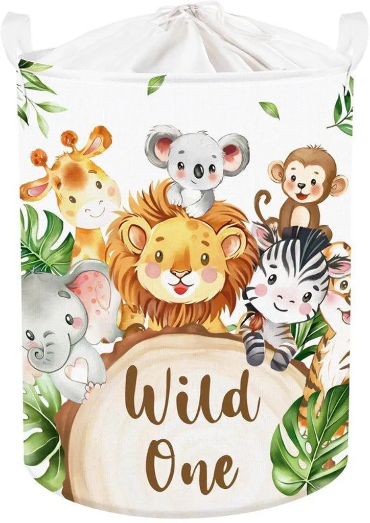 Panier à linge enfant pour chambre et salle de bain motif lion 45cm