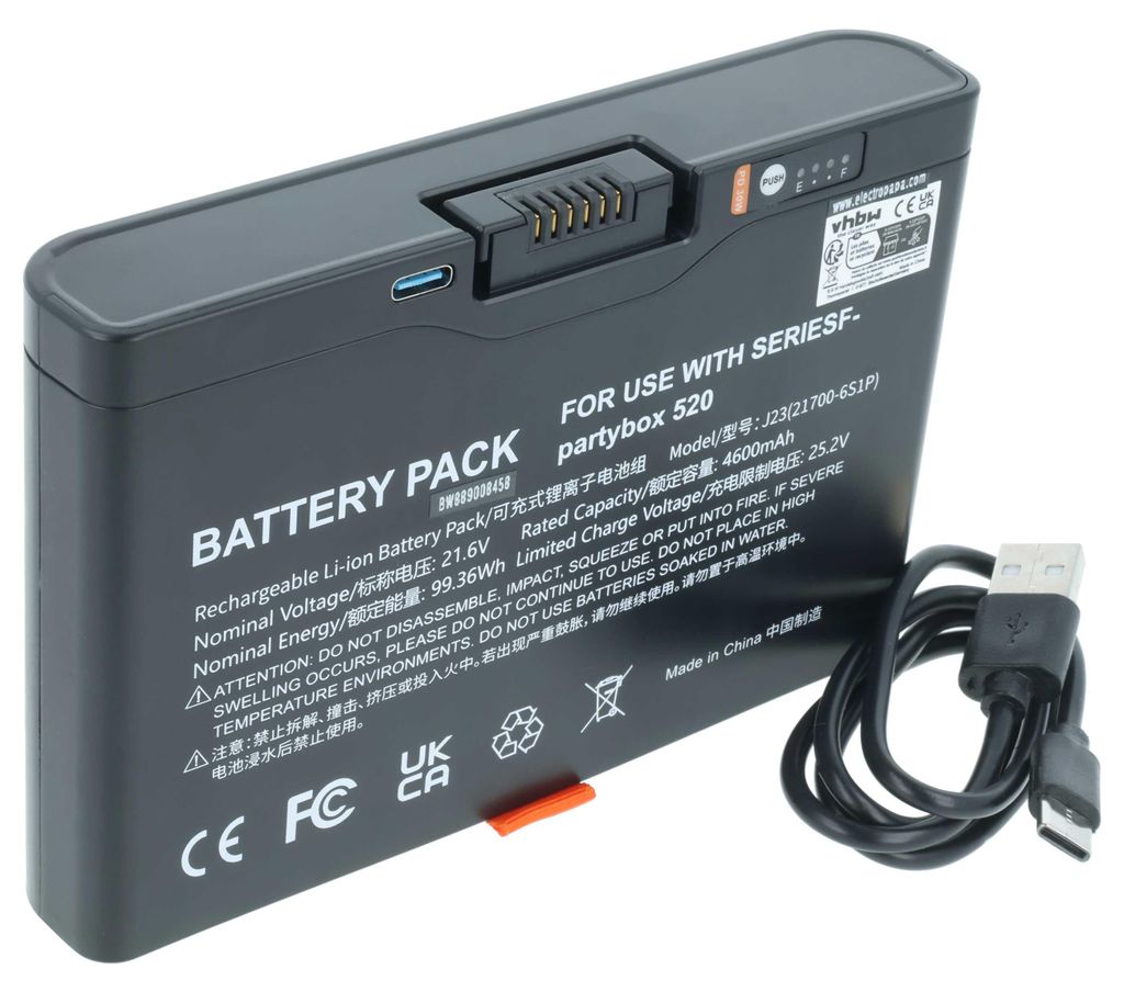 vhbw Akku kompatibel mit JBL PartyBox 720, 520 Lautsprecher Boxen Speaker (4600 mAh, 21,6 V, Li-Ion)