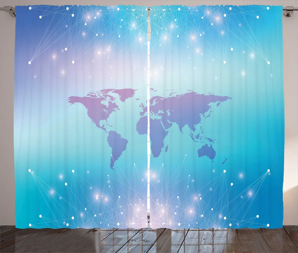ABAKUHAUS Mappa del mondo Tenda rustica, Bokeh Art-Punkt-Wold, Tende universali per soggiorno con passanti e ganci, 280 x 225 cm, blu pallido lavanda e bianco