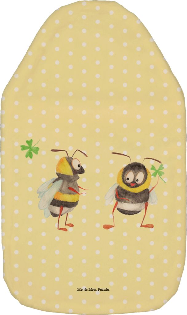 Mr. & Mrs. Panda Wärmflasche Hummeln Kleeblatt - Gelb Pastell - Geschenk, Wärmekissen, Spruch Positiv, gummi, Biene, mit Bezug, Lustige Sprüche,...