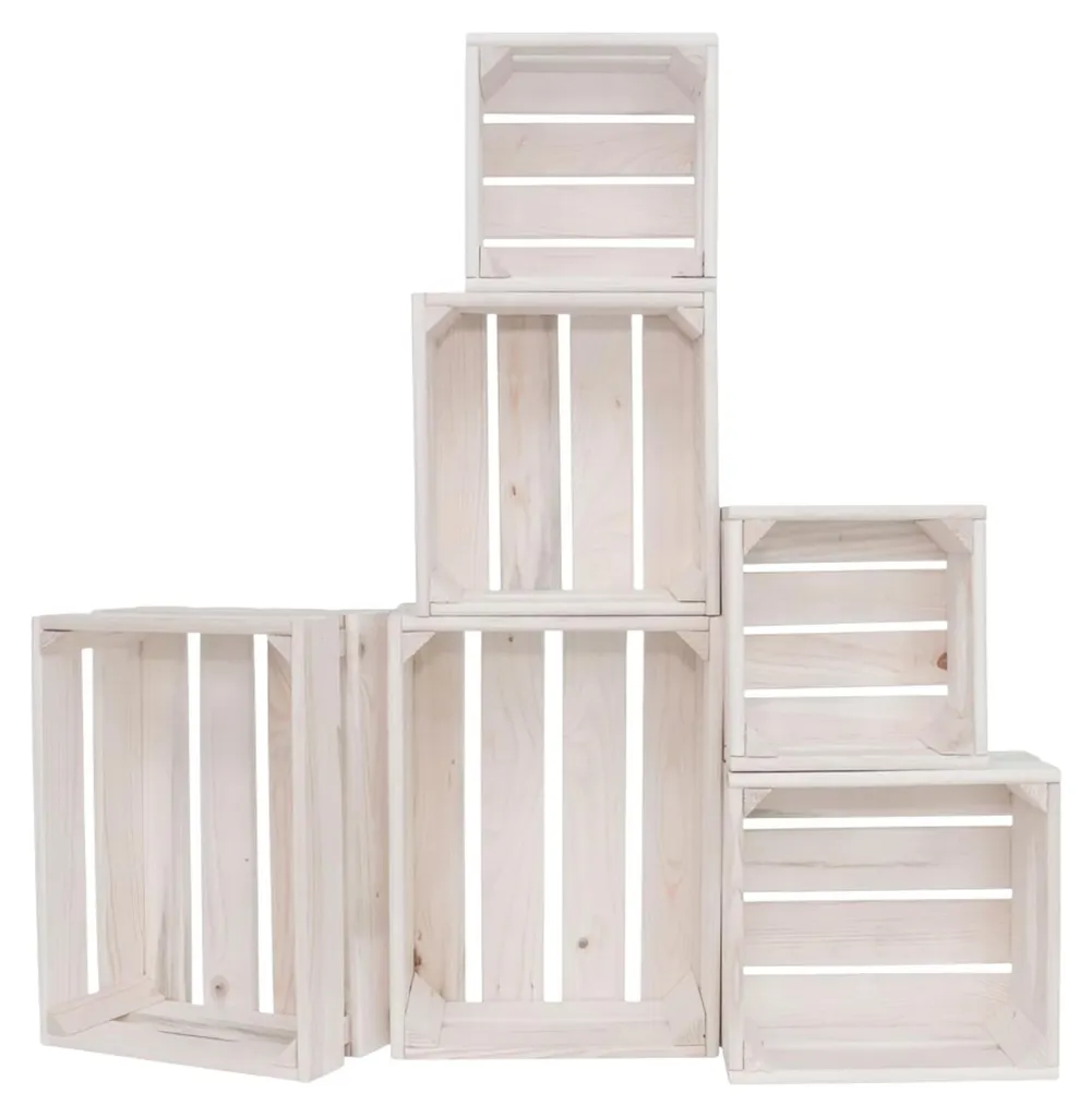 Lot de 6 caisses en bois vintage empilables en 3 tailles assorties