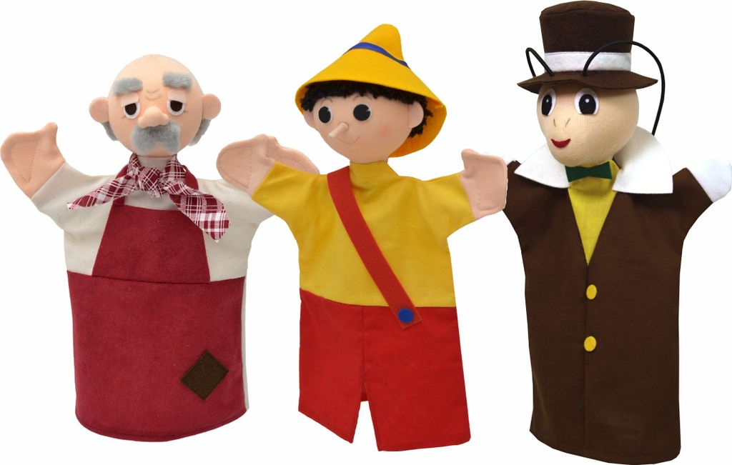 3er Set Handpuppen Pinocchio 25 cm Mehrfarbig, 22789S