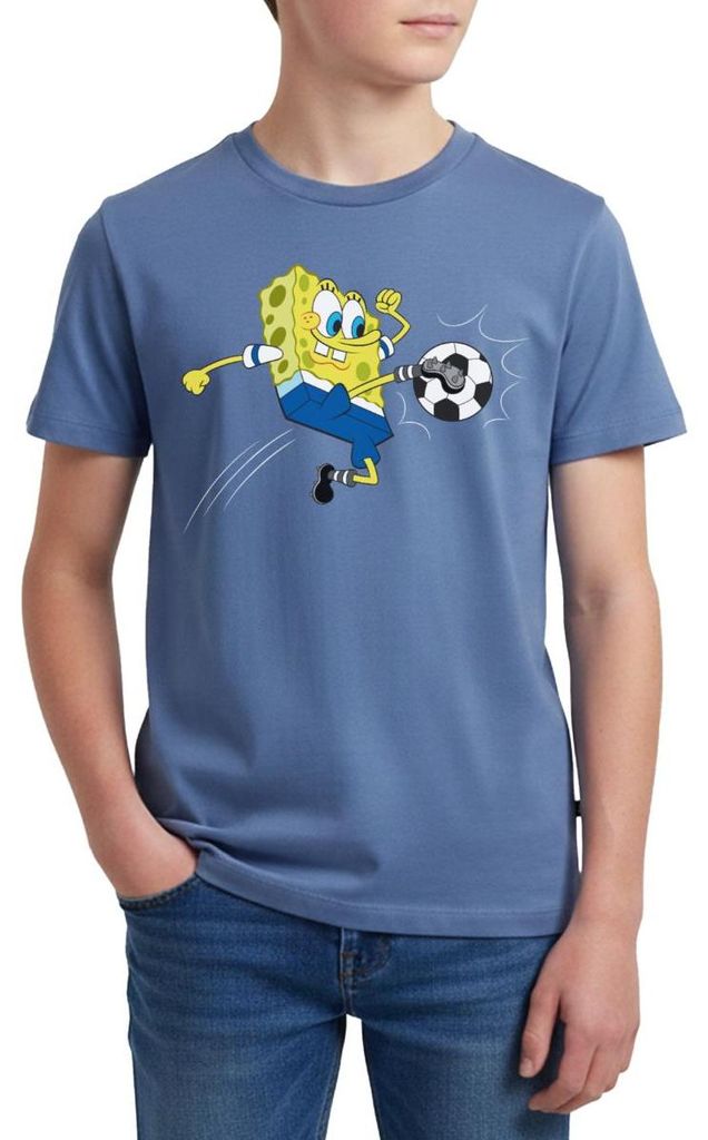 Spreadshirt Spongebob Schwammkopf Kickt Einen Fußball Teenager Premium T-Shirt, 158/164 (12 Jahre), Taubenblau
