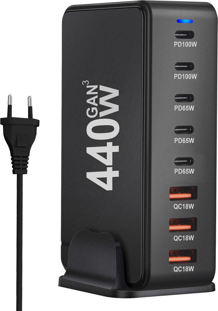 SCHNELLLADEGERÄT 440W 8-in-1 GaN III 5x USB C 3x QC 3.0 FÜR IPHONE LAPTOPS