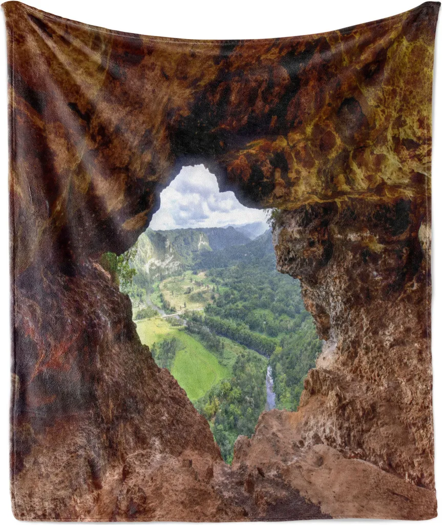 ABAKUHAUS Puerto Rico Morbida coperta in pile di flanella, vista attraverso la grotta di Arecibo Formazione rocciosa Tema natura all'aperto, 175 x 230 cm, multicolore