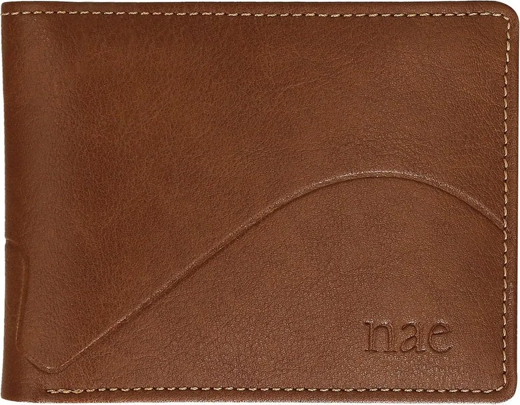 Portefeuille trifold homme en cuir végétal marron fabriqué main