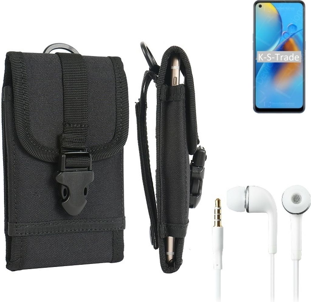 K-S-Trade Holster Schutz Hülle kompatibel mit Oppo A74 4G Gürteltasche Handy Hülle Tasche outdoor Seitentasche schwarz 1x + Kopfhörer