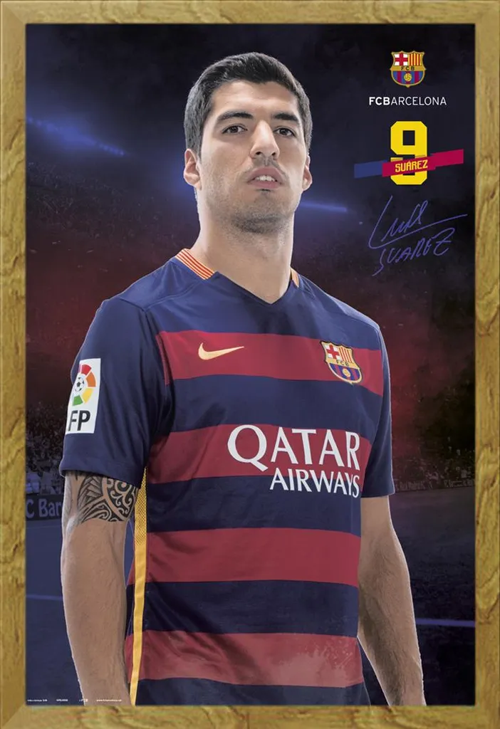 Poster FC Barcelona Luis Suarez 2015/16 con Cornice Shinsuke Rovere