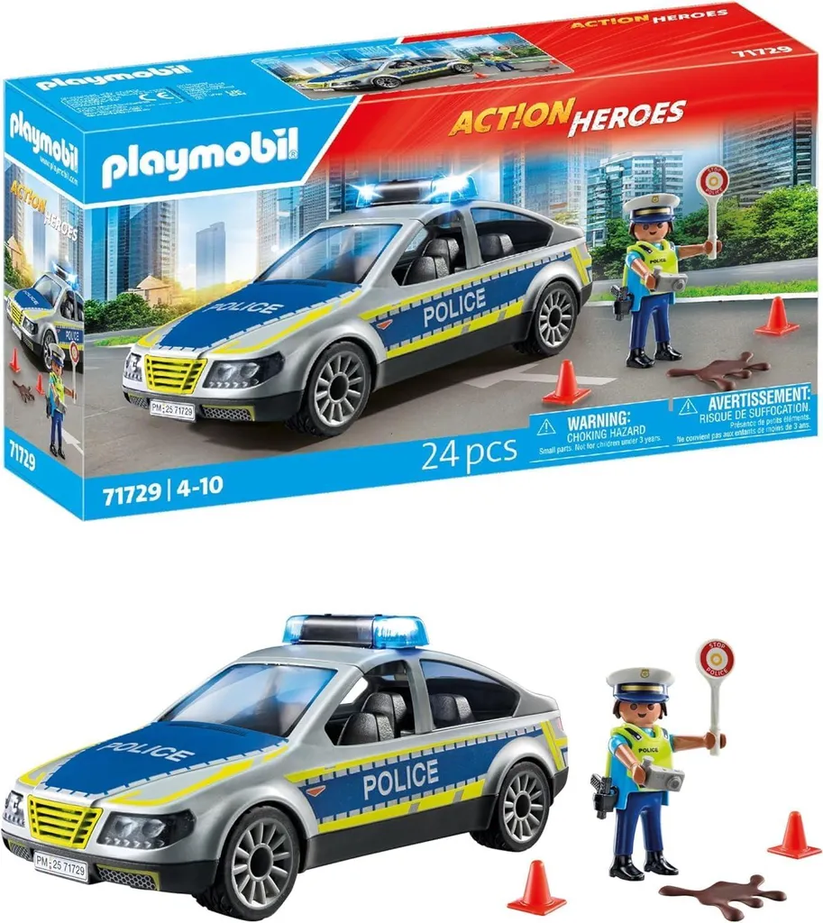 Jouet Voiture de Police à Friction avec Gyrophare et Alarme Sonore - Noir