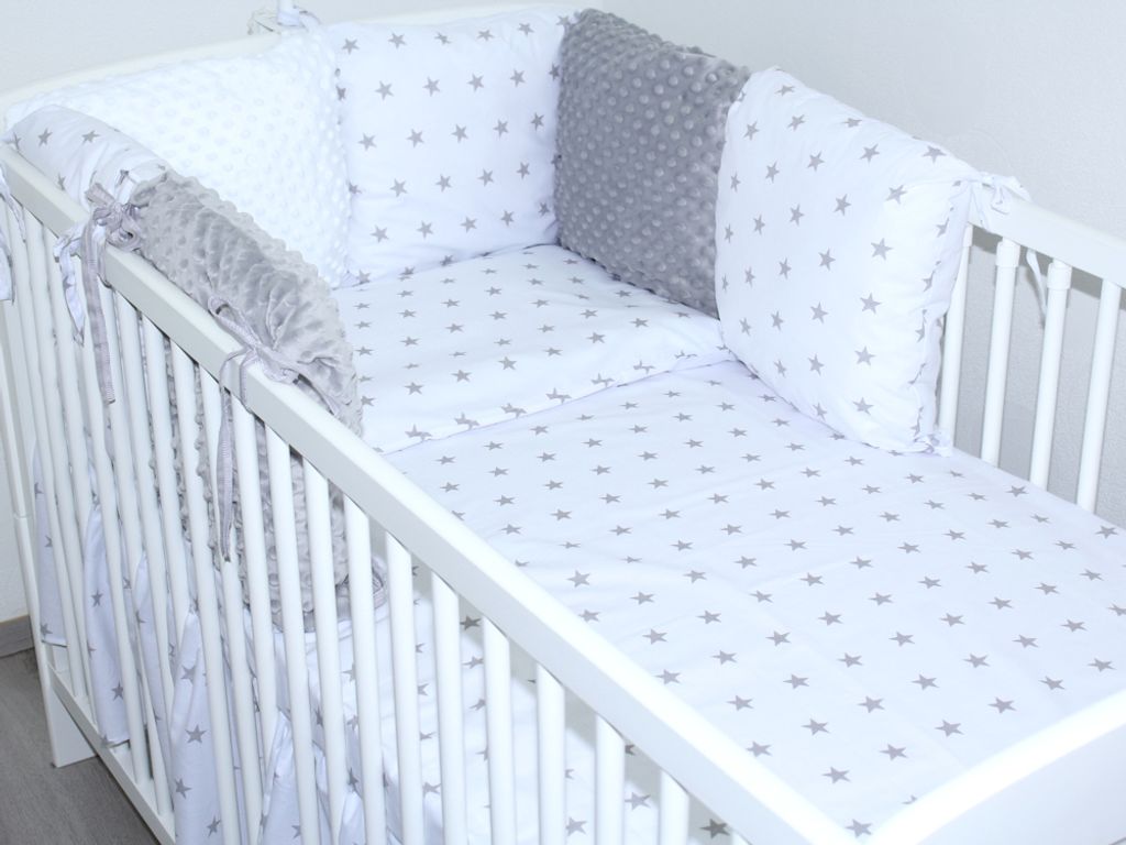 Baby Nestchen mit 6 x Kissen - MINKY und Baumwolle -Umrandung für Laufstall, Hausbett, Babybett, Kinderzimmer - 28