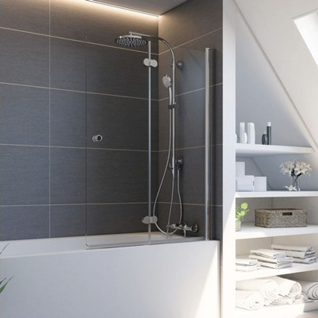 Badewannenfaltwand Breuer Elana Komfort 2-teilig Montage Rechts Echtglas klar hell Alu-Natur