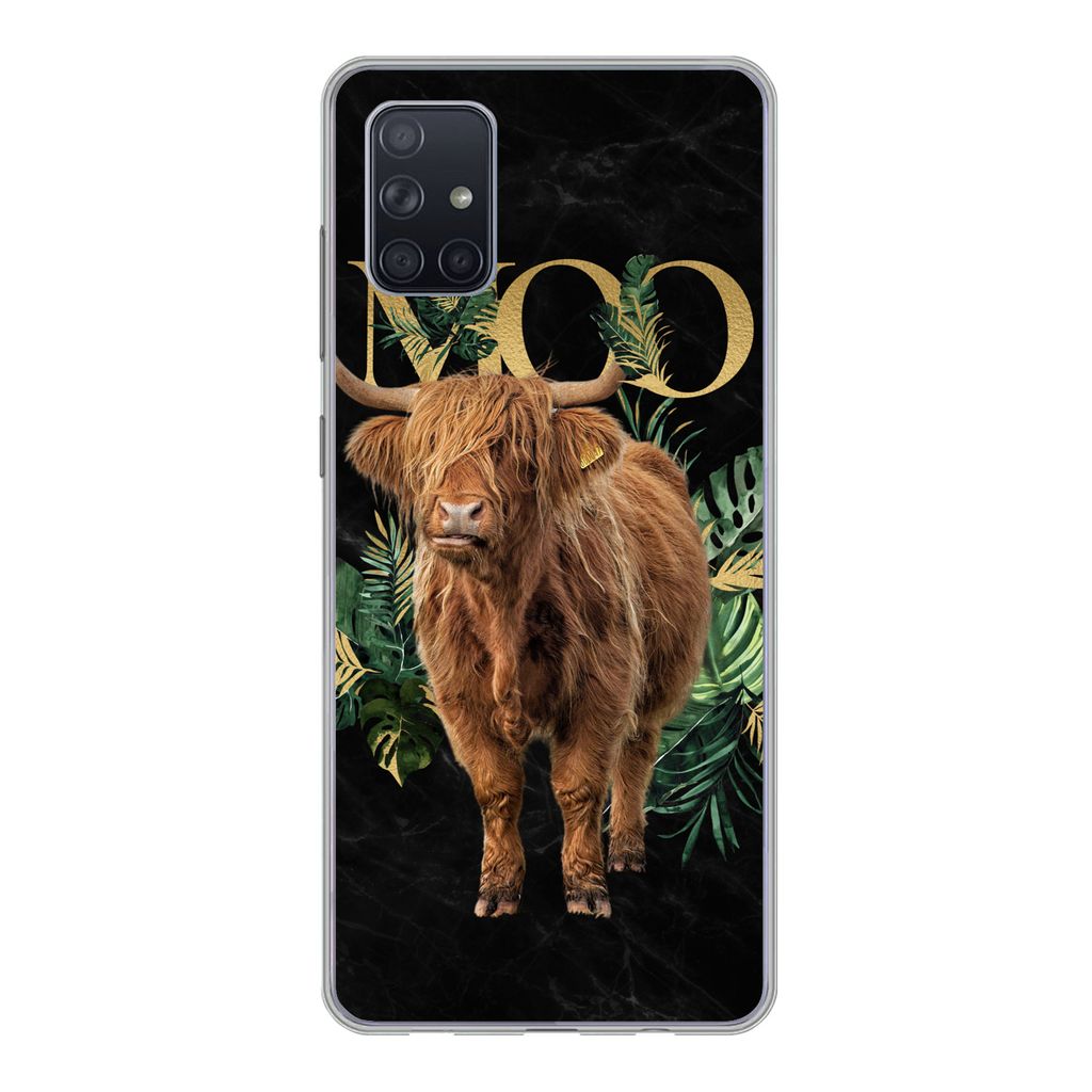 MuchoWow Handyhülle Schutzhülle Hülle für Samsung Galaxy A71 Zauberspruch - Schottischer Hochländer - Pflanzen Silikon Softcase Handy Hülle...