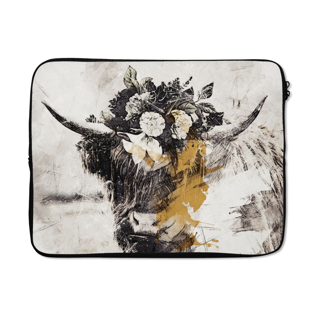MuchoWow Laptop Hülle 15 Zoll Scottish Highlander - Farbe - Schwarz und Gold Laptoptasche - Laptoptasche - Sleeve - Rundum-Schutz
