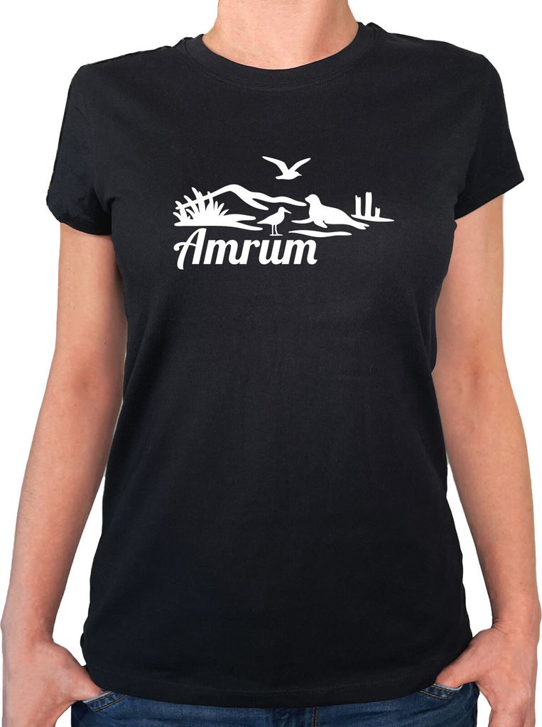 Huuraa Damen T-Shirt Amrum Strandmotiv M Black Bio Baumwolle Fairtrade Damenshirt Geschenkidee