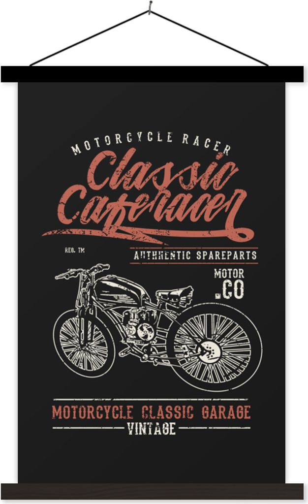 MuchoWow Textilposter Mancave - Motor - Schwarz - Vintage 120x180 cm mit schwarzem Rahmen - Fotos