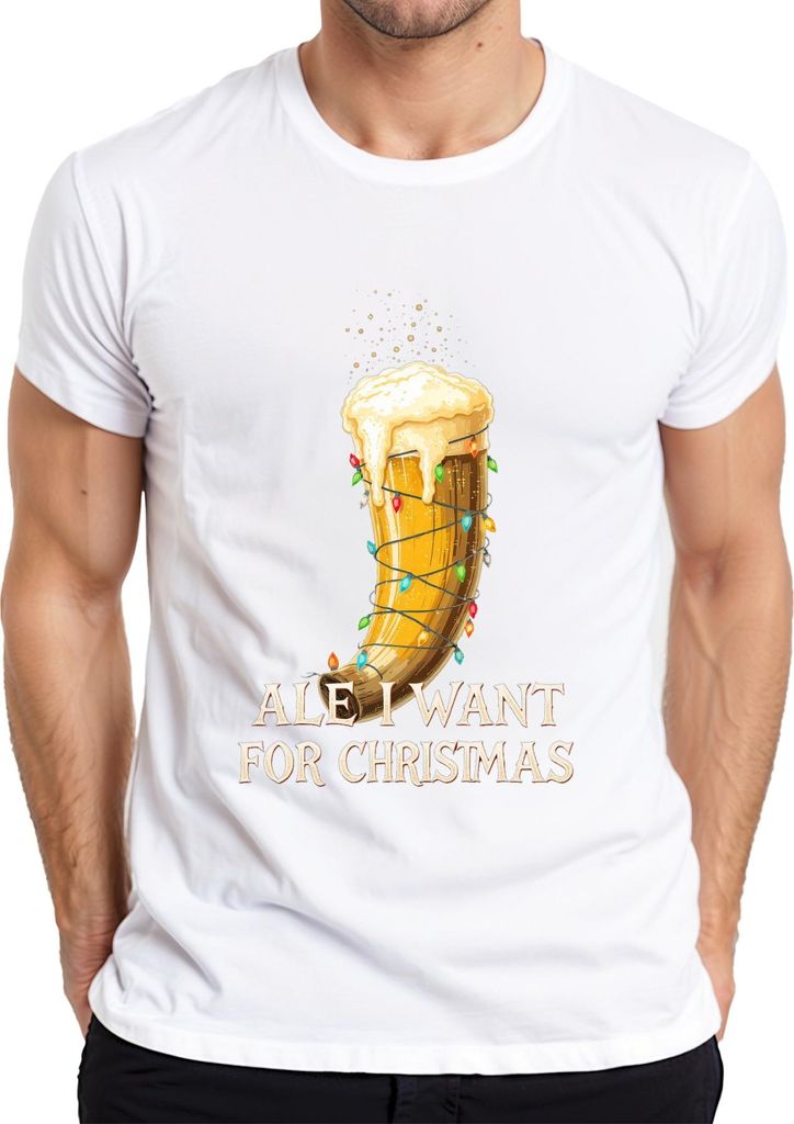 Ale I Want For Christmas Wikinger Trinkhorn Bier Geschenk lustig Herren T-Shirt, Weiß, XXL