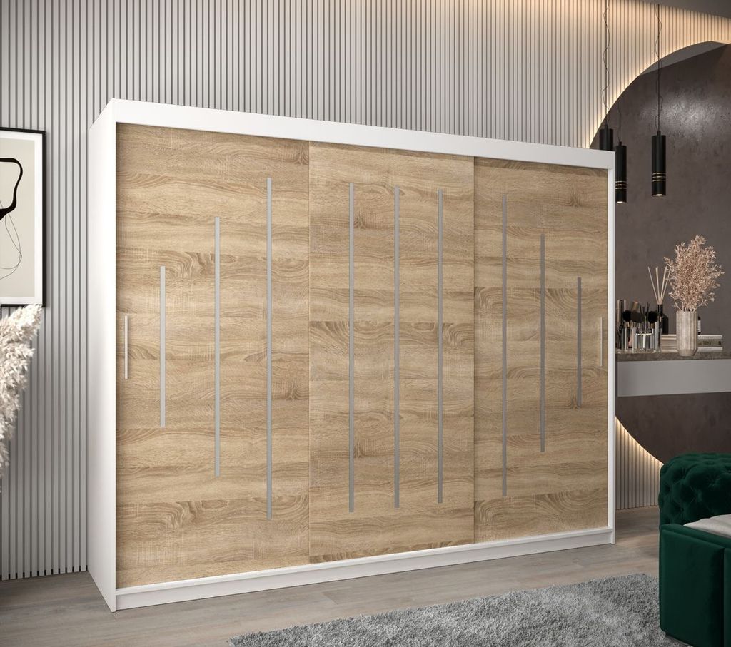 Kleiderschrank ESTER – Breite 250 cm, weiß / Eiche sonoma