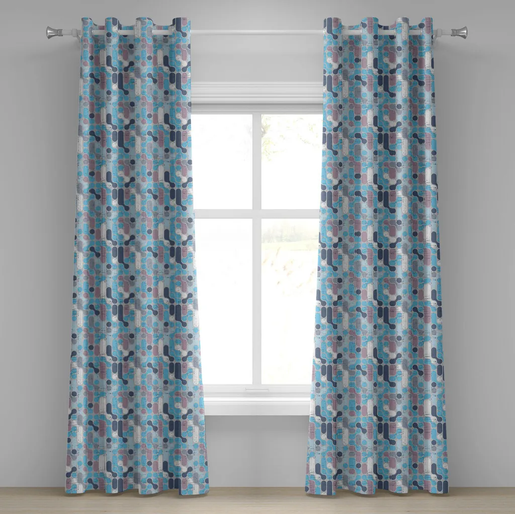 ABAKUHAUS Tenda con occhielli astratta, motivo retrò elegante con grandi pois e grafica circolare, tende decorative a 2 pannelli, 280 cm x 175 cm, bianco e azzurro malva