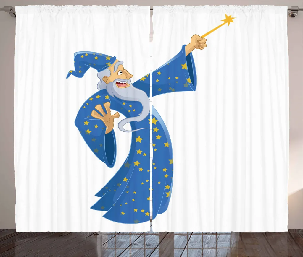 ABAKUHAUS Tenda rustica Magier, Old Man Abracadabra, Tenda con passanti e ganci per camera da letto, 280 x 245 cm, grigio chiaro giallo
