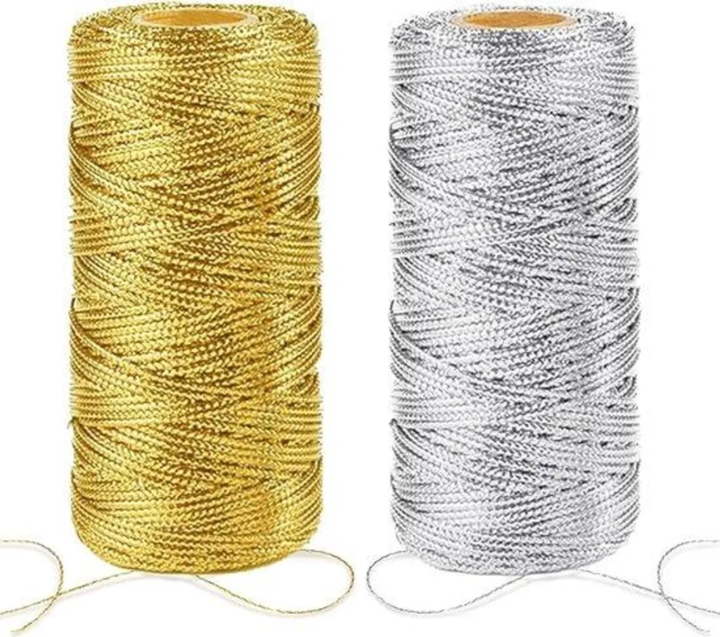 Cordon métallique argent et or 100m 1mm pour bricolage et déco de Noël
