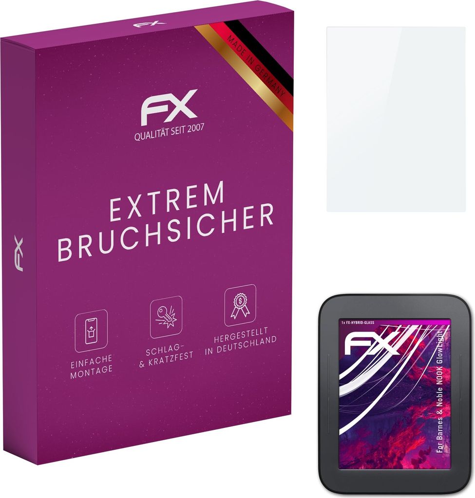 atFoliX FX-Hybrid-Glass Displayfolie kompatibel mit Barnes & Noble NOOK GlowLight Glasfolie