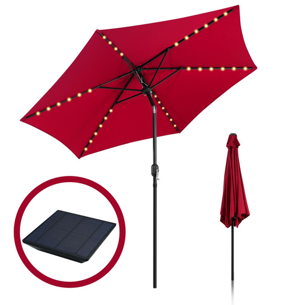 Jopassy 2.7m Sonnenschirm Gartenschirm Balkonschirm UV40+ Garten Wasserabweisend mit LED Solar,Rot,2.7m