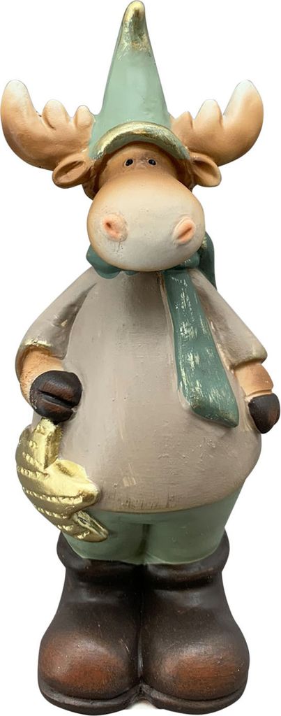 Elch Rentier LILIAN Figur Skulptur Polyresin natur/grün 6,5x6cm H16cm