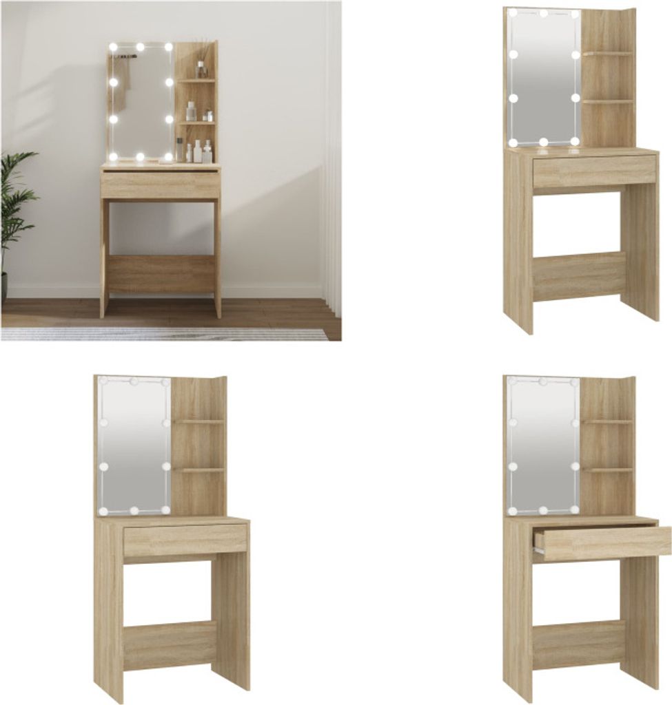vidaXL Schminktisch mit LED Sonoma Eiche 60x40x140 cm - Schminktisch - Schminktische - Kosmetiktisch - Frisiertisch
