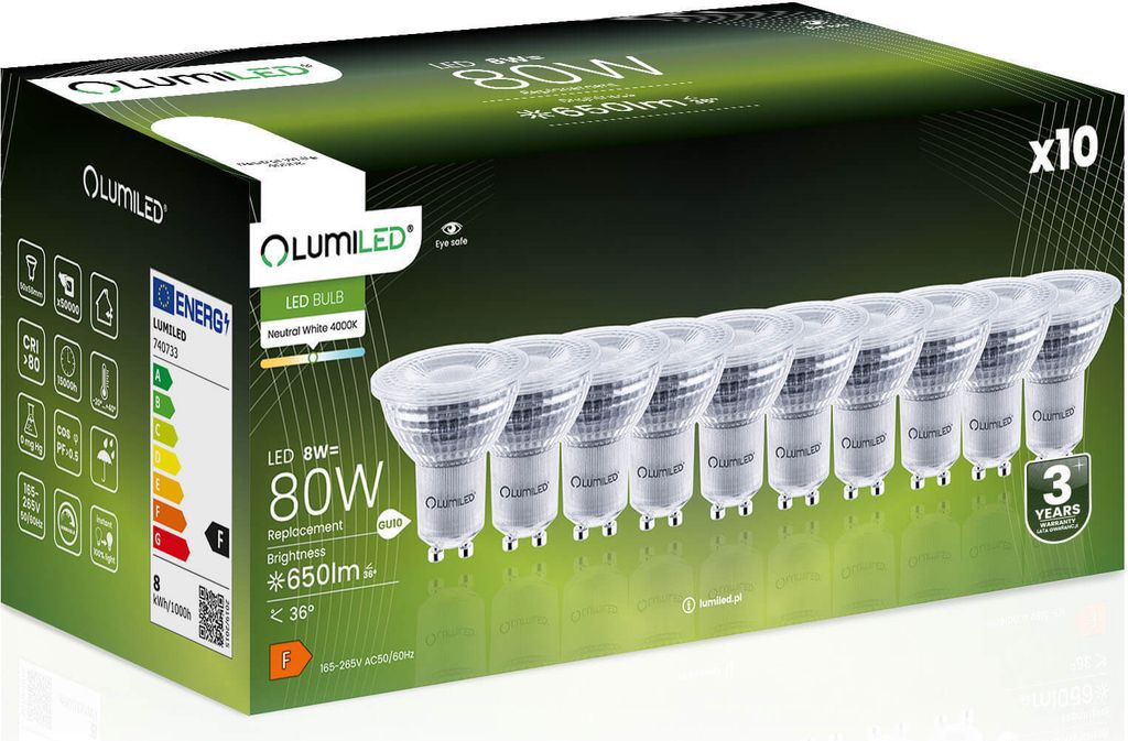 LUMILED GU10 LED Lampe dimmbar 8W 650 Lm Leuchtmittel 4000K Produktbild 