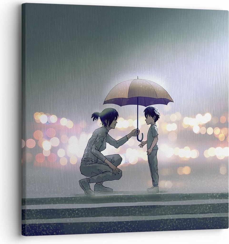Bild auf Leinwand - Leinwandbild - Einteilig - Manga Regenschirm Hilfe - 30x30cm - Wand Bild - Wanddeko - Wandbilder - Leinwanddruck - Bilder - Wan...