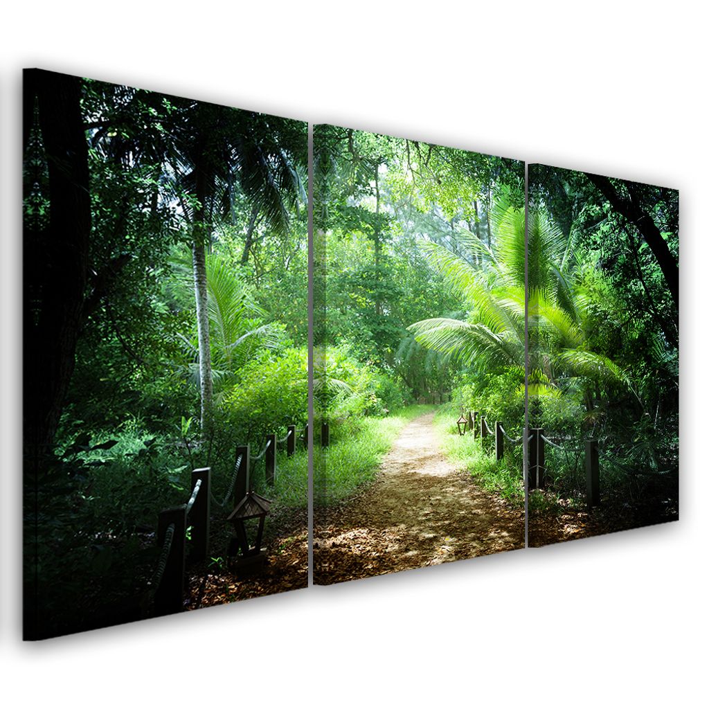 Triptychon auf leinwand grüne landschaften 150x100 cm Feeby grün wandbild bereit zum aufhängen