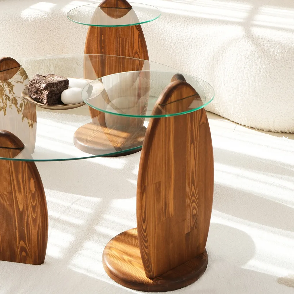 Table d'appoint stable en verre trempé anti-rayures décor Châtaigne