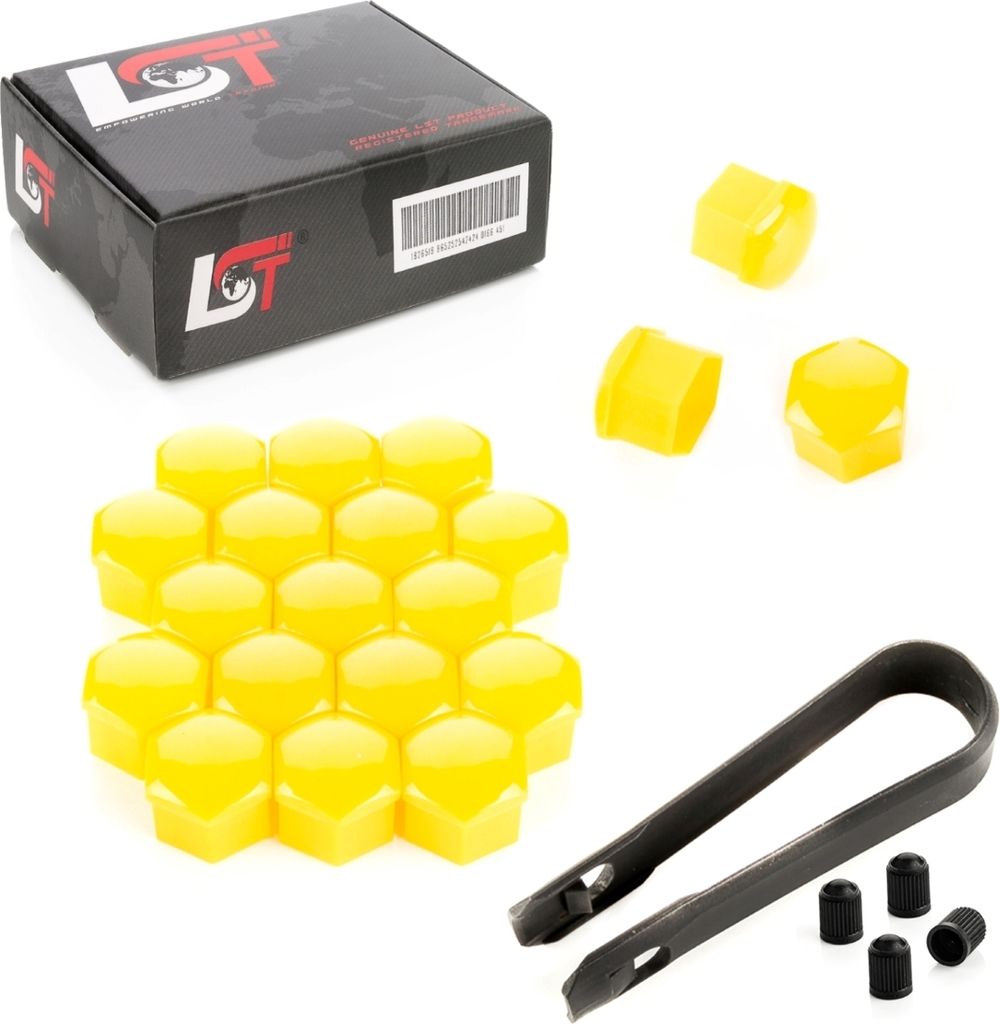 20x Radschrauben Abdeckkappen 17 mm gelb Glanz für CITROEN PEUGEOT DACIA RENAULT