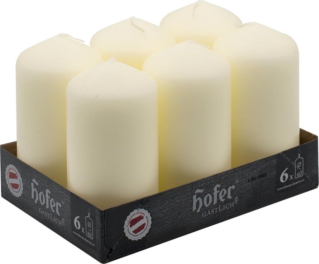 HOFER Stumpenkerzen 6er Set – 6x12cm – Elfenbein Ivory – Produktbild 