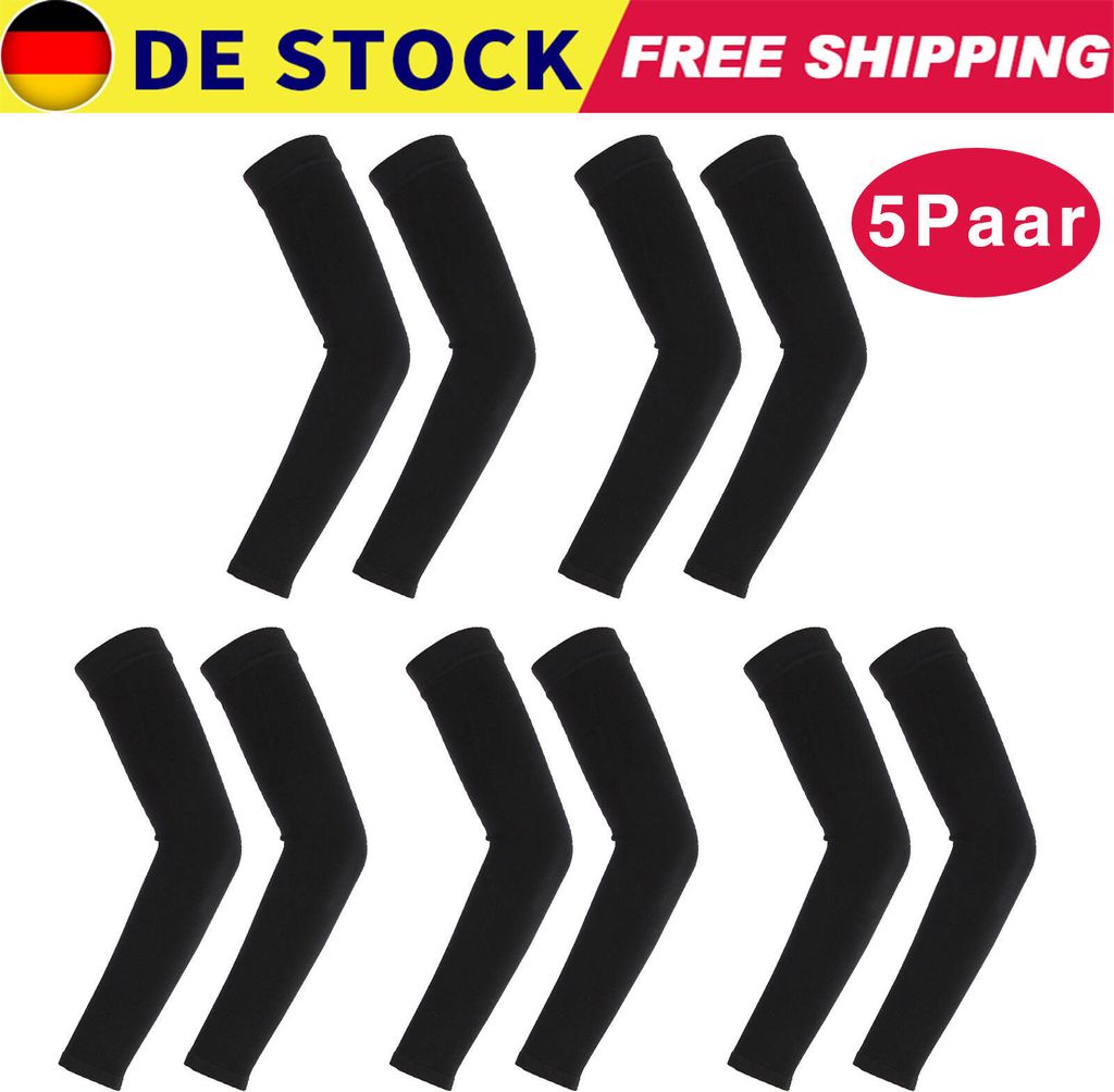 5Paar Ärmel UV Schutz Schwarz Arm Sleeves Kühlung Armlinge Sonnencreme Sportschutz Elastische, Atmungsaktiv, Anti-Rutsch, Kein Verblassen, Pillin...