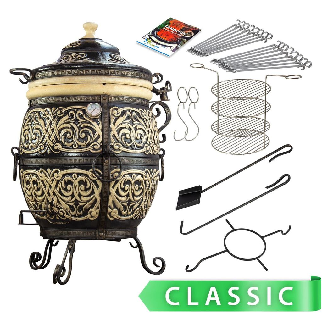 Grand Tandyr Atlant XXXL Tandoor Schamott 8cm Wandstärke, Keramikofen Smoker Grill 140L DE Tanur Lehmofen BBQ Grill Pizza Smoker