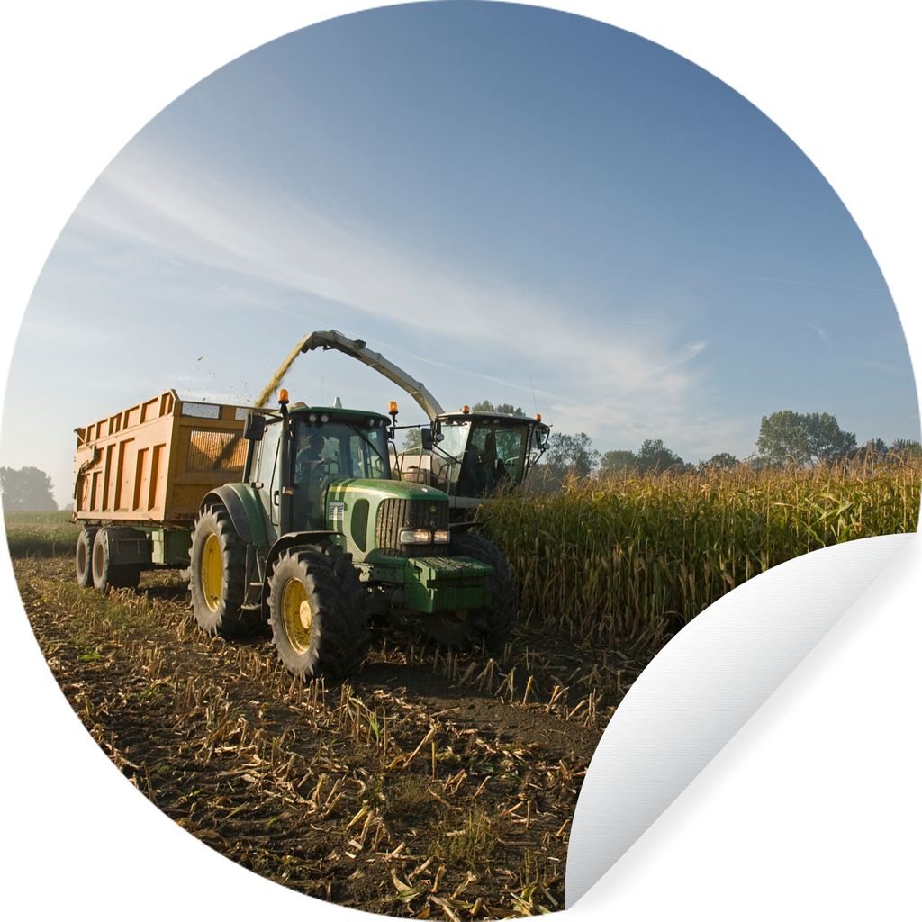 MuchoWow Runde Wandtattoo - Wandsticker Tapete Aufkleber Traktor - Anhänger - Mais - Grün - Landleben Ø 80 cm Selbstklebend und Repositionierb...