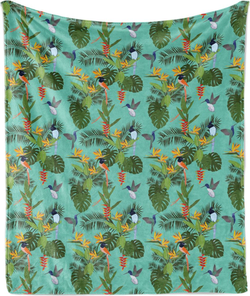 ABAKUHAUS Wendekreis Weich Flanell Fleece Decke, Hawaiian Thema tropische Pflanzen und exotische Vögel Aloha Jungle Themed, 175 x 230 cm, Türkis ...