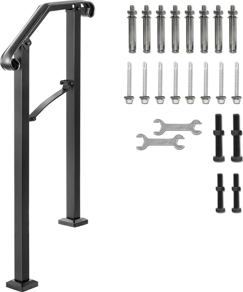 SucceBuy corrimano per scale esterne - ringhiera regolabile in ferro battuto per 1 o 2 gradini, corrimano flessibile nero per scale in cemento o in legno