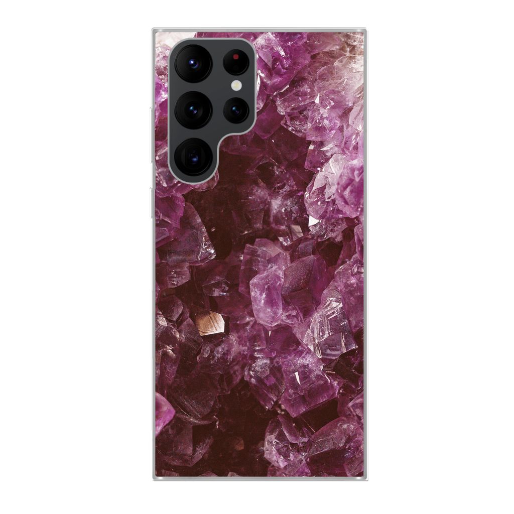 MuchoWow Handyhülle Schutzhülle Hülle für Samsung Galaxy S22 Ultra Edelsteine - Amethyst - Kristalle und Edelsteine Silikon Softcase Handy H...