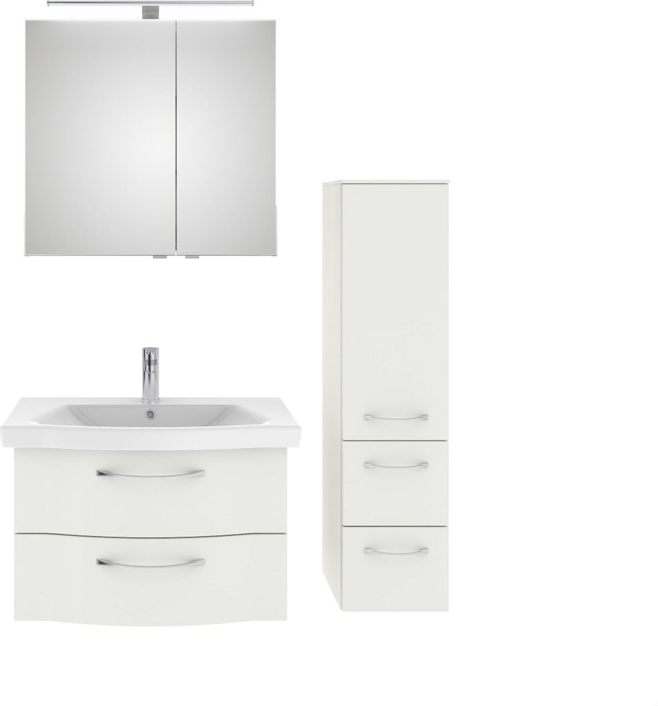PELIPAL Serie 6005 Sprint SET-016-019 Spiegelschrank, Waschtisch, Waschtischunterschrank, Midischrank / 112cm Weiß Hochglanz