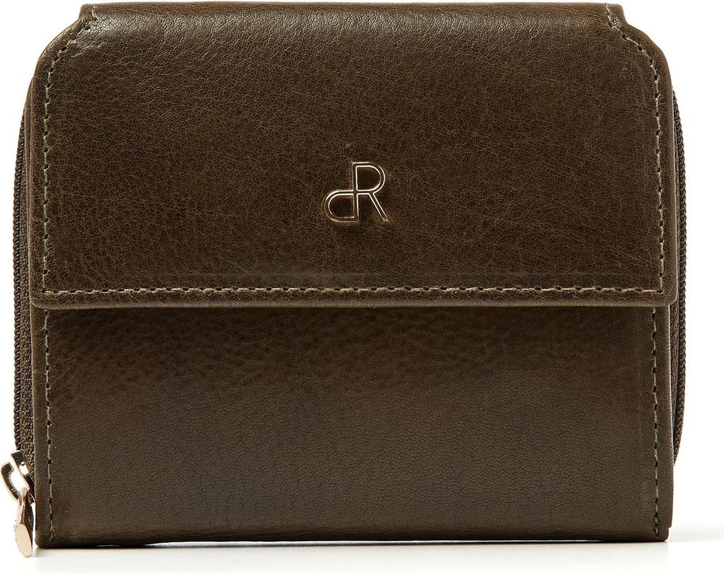 dR Amsterdam Damen Geldbörse Leder Kompakt mit Reißverschluss & Overslag | 8 Kartenfächer, Münzfach & RFID | Milan - 28179 Green