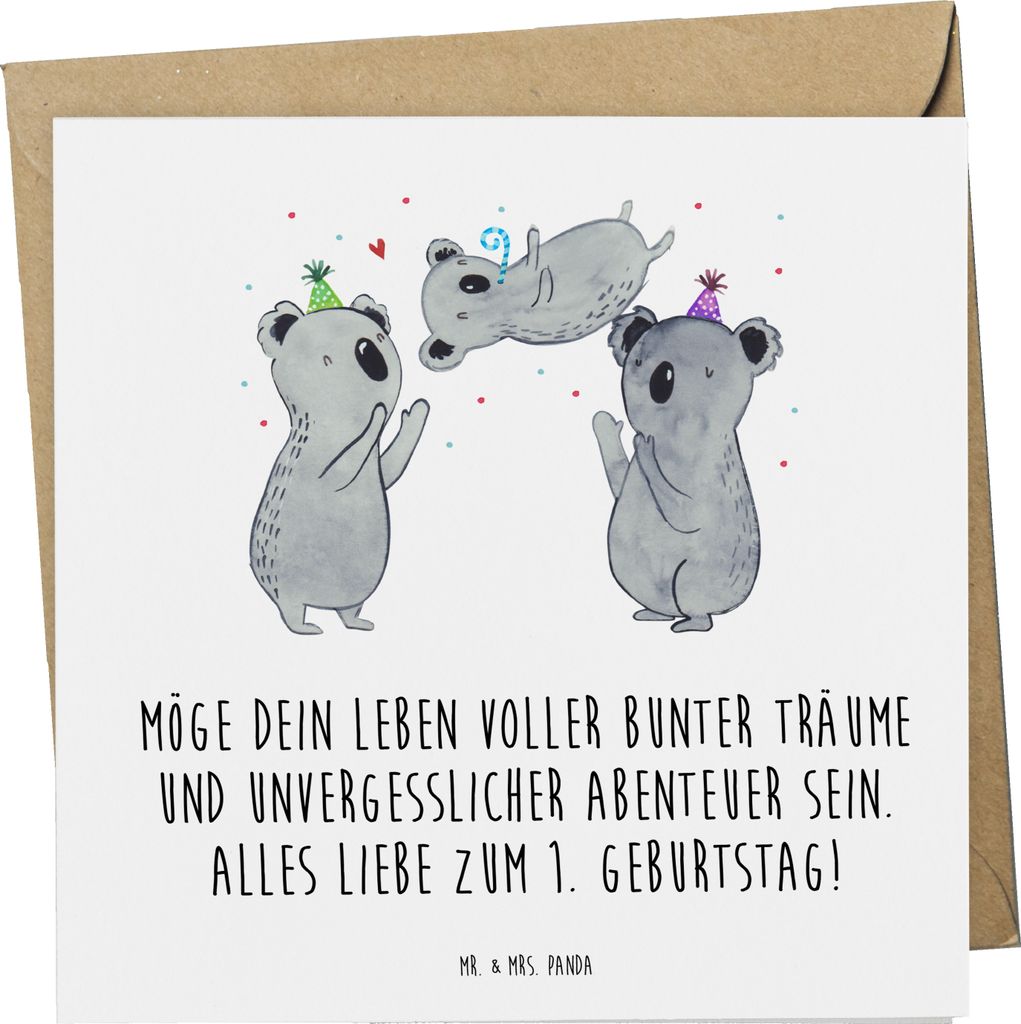 Mr. & Mrs. Panda Grußkarte Alles Liebe zum 1. Geburtstag - Weiß - Geschenk, Lächeln, Geburtstagsgeschenk, Glückwunschkarte, faltkarte, Babygebu...