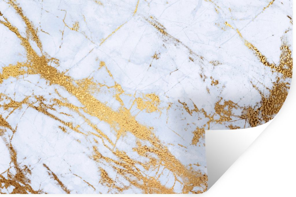 MuchoWow Wandtattoo Wandsticker Wandaufkleber Marmor - Gold - Weiß - Luxe - Marmoroptik - Glitzer 90x60 cm Selbstklebend und Repositionierbar - ...