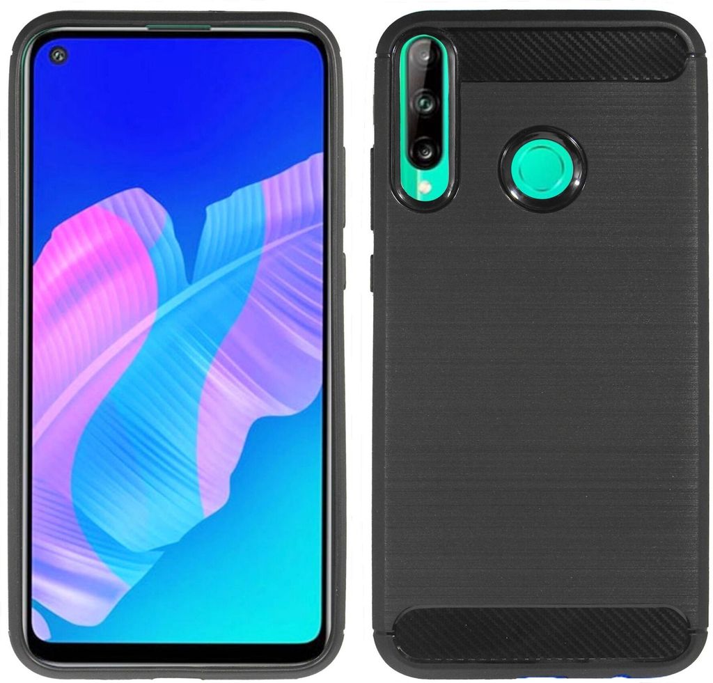 cofi1453 Silikon Hülle Bumper Carbon kompatibel mit HUAWEI P40 LITE E Case TPU Soft Handyhülle Cover Schutzhülle Schwarz